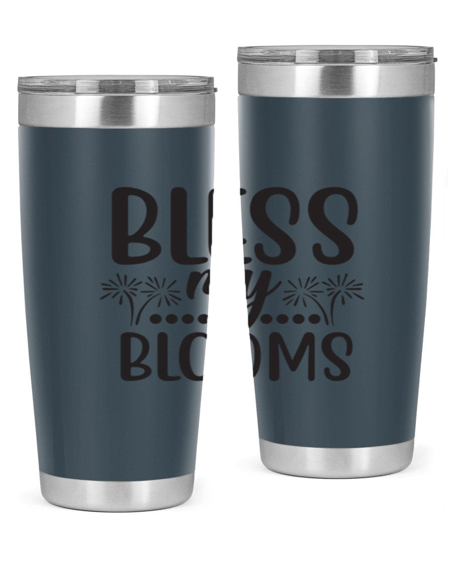 Bless my blooms 39# spring tumbler in vibrant floral design, showcasing its double wall vacuum stainless steel construction and drink-thru lid.