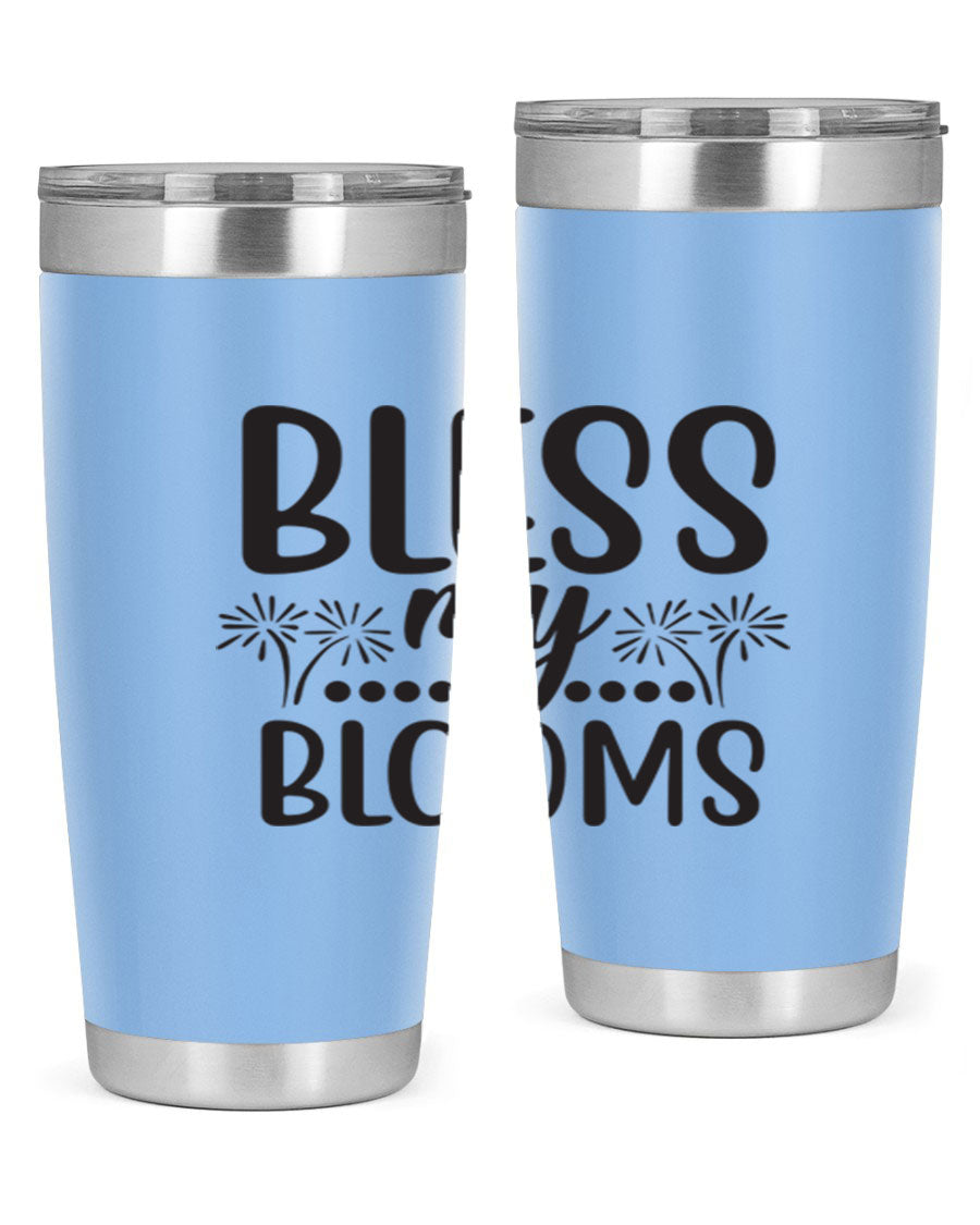 Bless my blooms 39# spring tumbler in vibrant floral design, showcasing its double wall vacuum stainless steel construction and drink-thru lid.