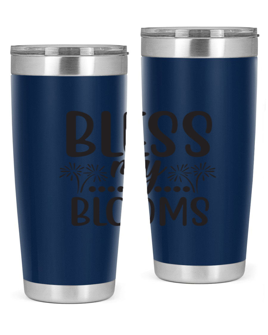 Bless my blooms 39# spring tumbler in vibrant floral design, showcasing its double wall vacuum stainless steel construction and drink-thru lid.