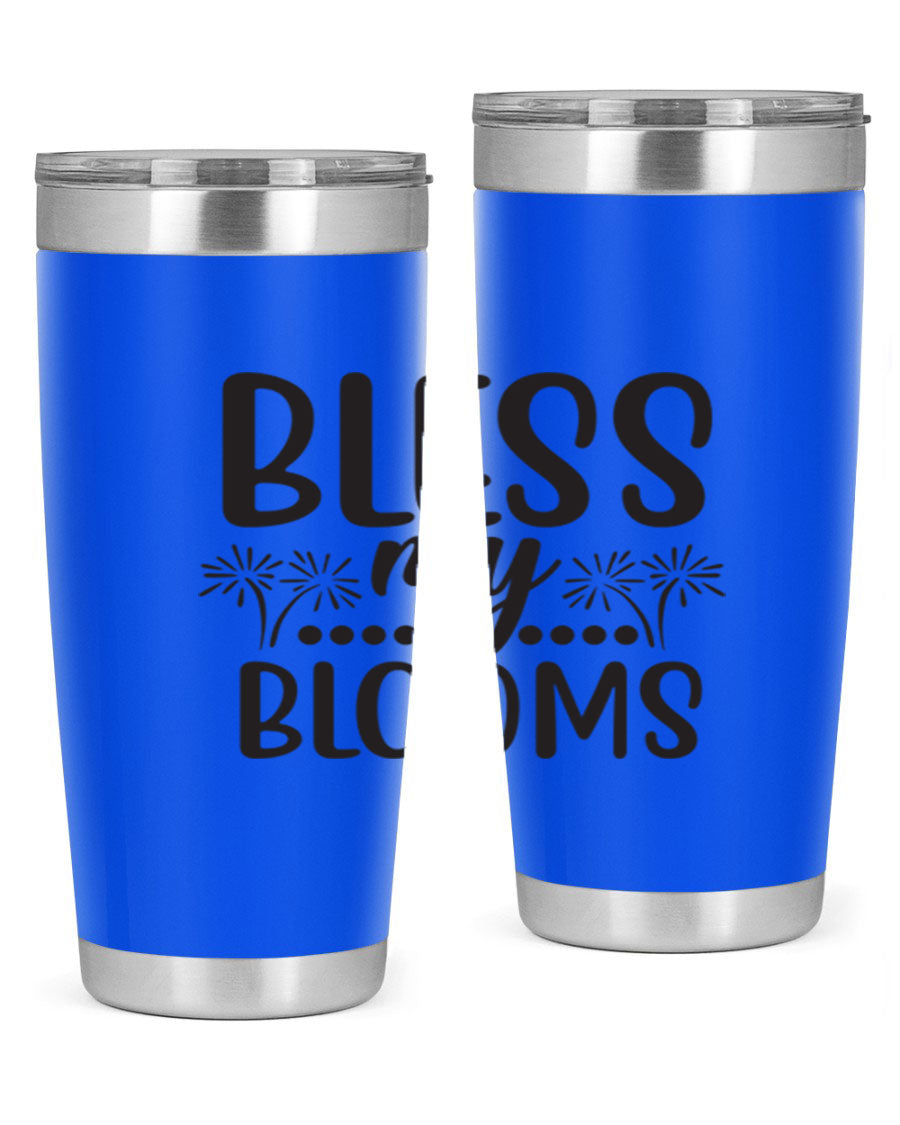 Bless my blooms 39# spring tumbler in vibrant floral design, showcasing its double wall vacuum stainless steel construction and drink-thru lid.