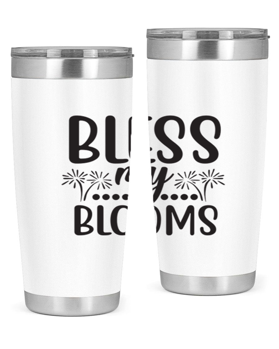 Bless my blooms 39# spring tumbler in vibrant floral design, showcasing its double wall vacuum stainless steel construction and drink-thru lid.