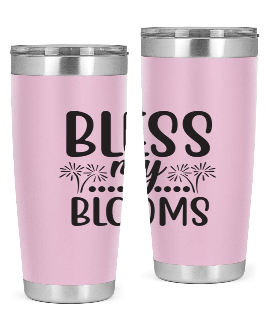 Bless my blooms 39# spring tumbler in vibrant floral design, showcasing its double wall vacuum stainless steel construction and drink-thru lid.