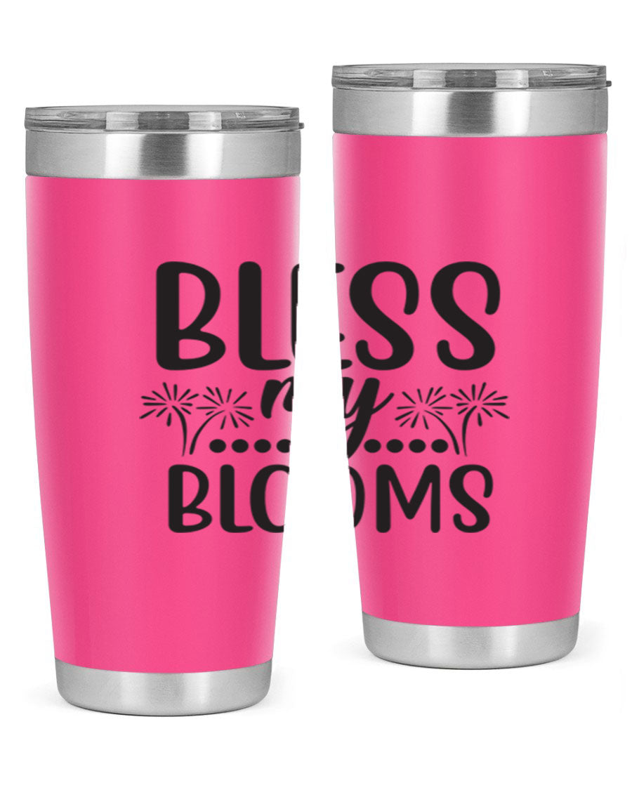 Bless my blooms 39# spring tumbler in vibrant floral design, showcasing its double wall vacuum stainless steel construction and drink-thru lid.