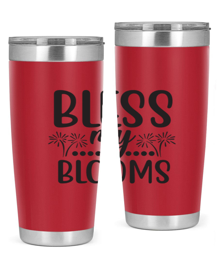 Bless my blooms 39# spring tumbler in vibrant floral design, showcasing its double wall vacuum stainless steel construction and drink-thru lid.