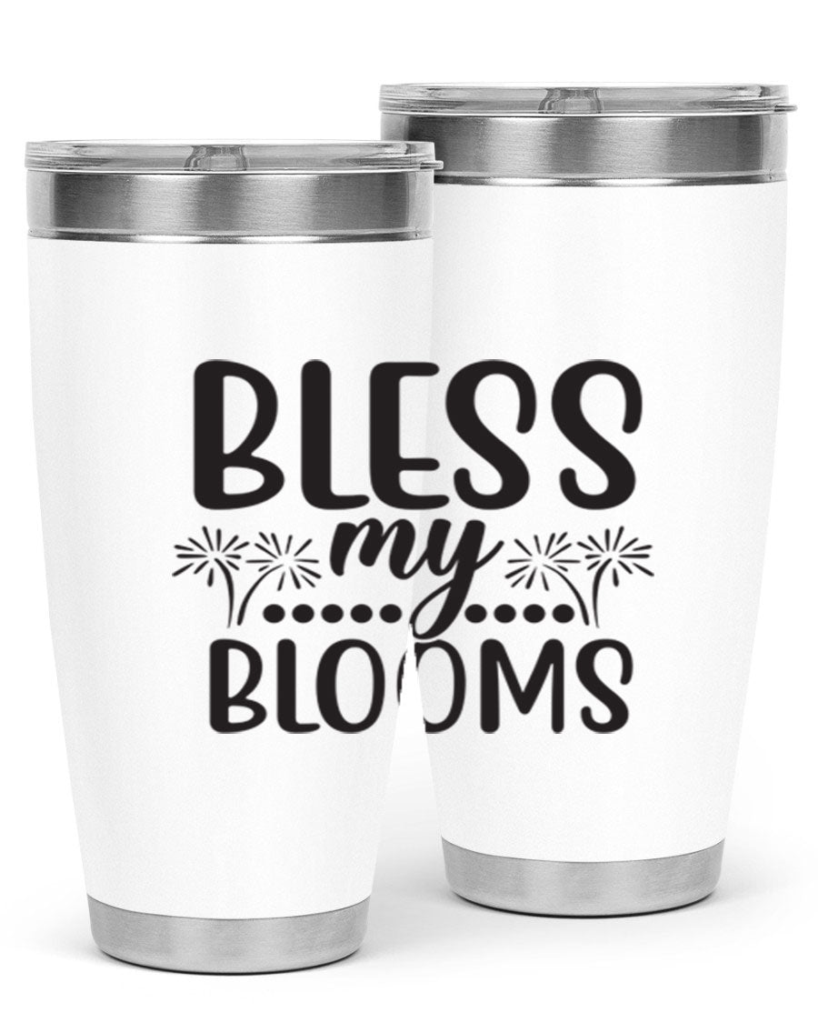 Bless my blooms 39# spring tumbler in vibrant floral design, showcasing its double wall vacuum stainless steel construction and drink-thru lid.