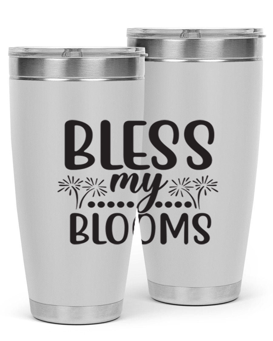 Bless my blooms 39# spring tumbler in vibrant floral design, showcasing its double wall vacuum stainless steel construction and drink-thru lid.