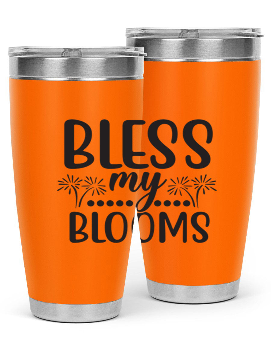 Bless my blooms 39# spring tumbler in vibrant floral design, showcasing its double wall vacuum stainless steel construction and drink-thru lid.