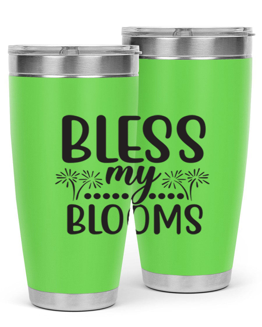 Bless my blooms 39# spring tumbler in vibrant floral design, showcasing its double wall vacuum stainless steel construction and drink-thru lid.