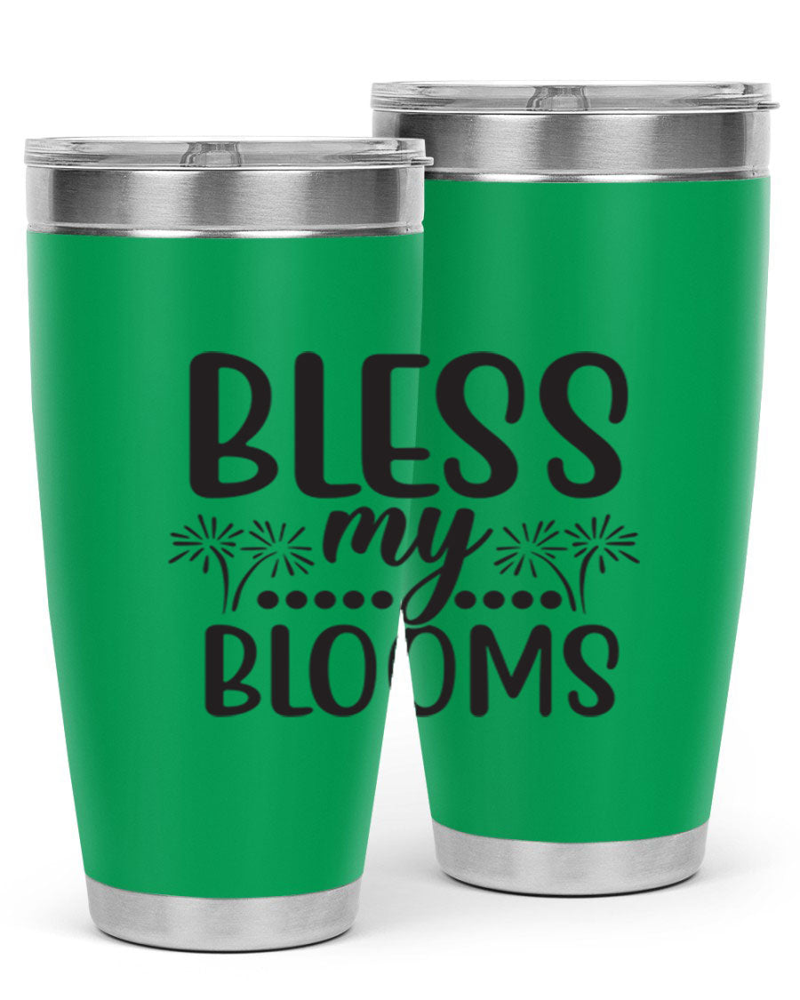 Bless my blooms 39# spring tumbler in vibrant floral design, showcasing its double wall vacuum stainless steel construction and drink-thru lid.