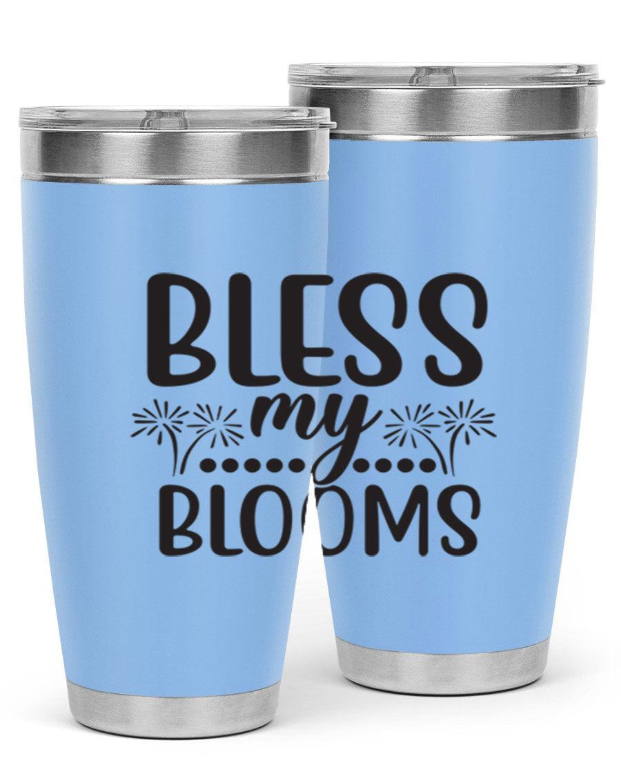 Bless my blooms 39# spring tumbler in vibrant floral design, showcasing its double wall vacuum stainless steel construction and drink-thru lid.