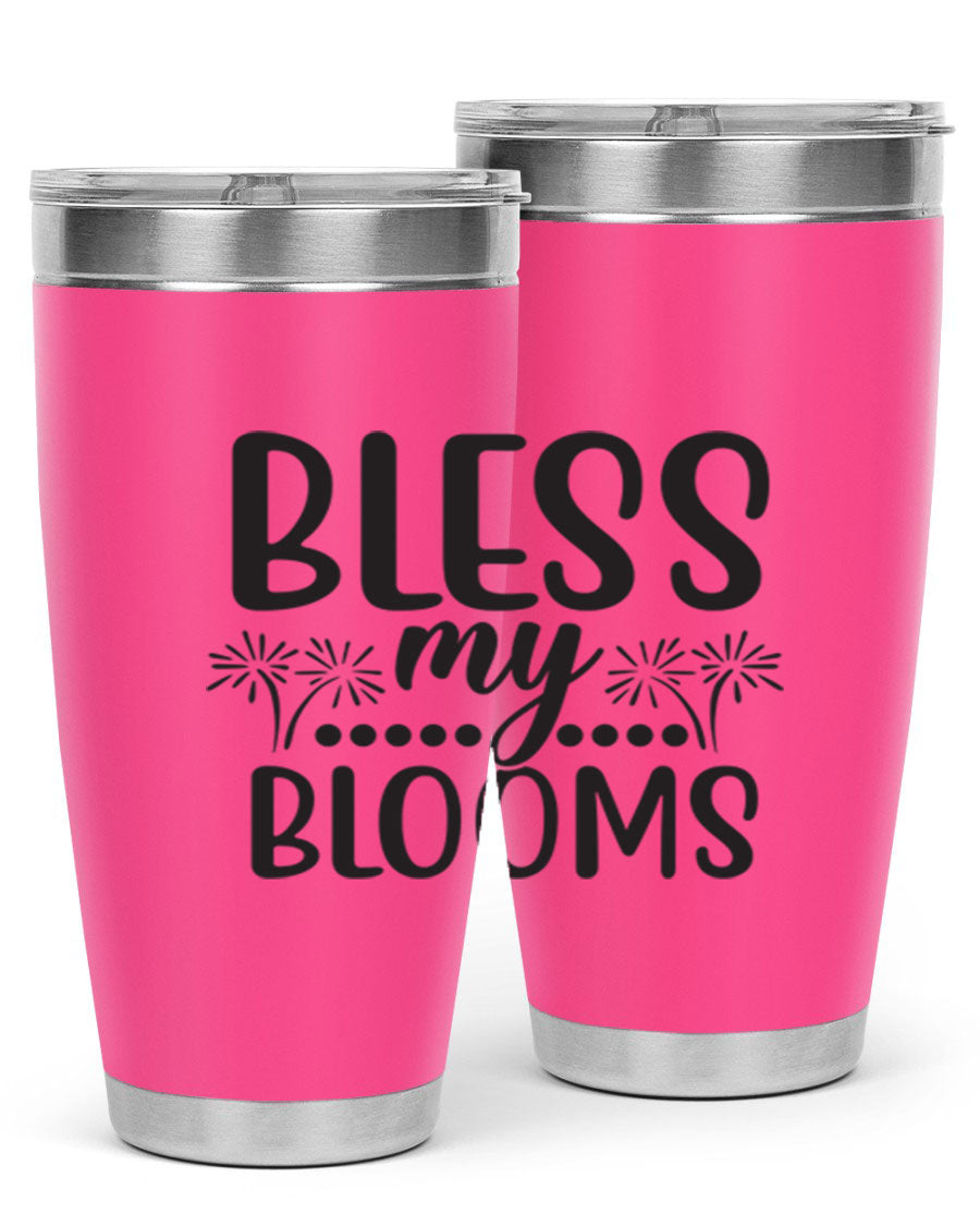 Bless my blooms 39# spring tumbler in vibrant floral design, showcasing its double wall vacuum stainless steel construction and drink-thru lid.