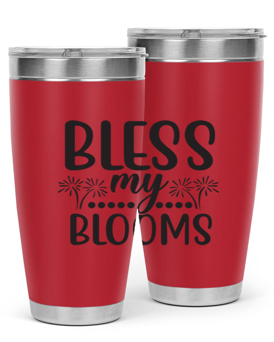 Bless my blooms 39# spring tumbler in vibrant floral design, showcasing its double wall vacuum stainless steel construction and drink-thru lid.