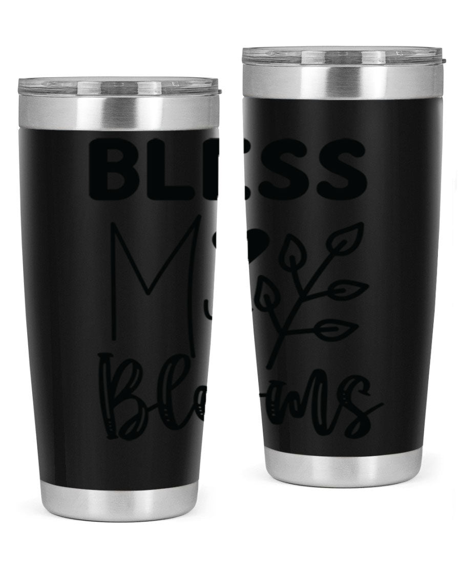 Bless My Blooms 20oz Tumbler featuring a floral design, double wall vacuum stainless steel construction, and a drink-thru lid.