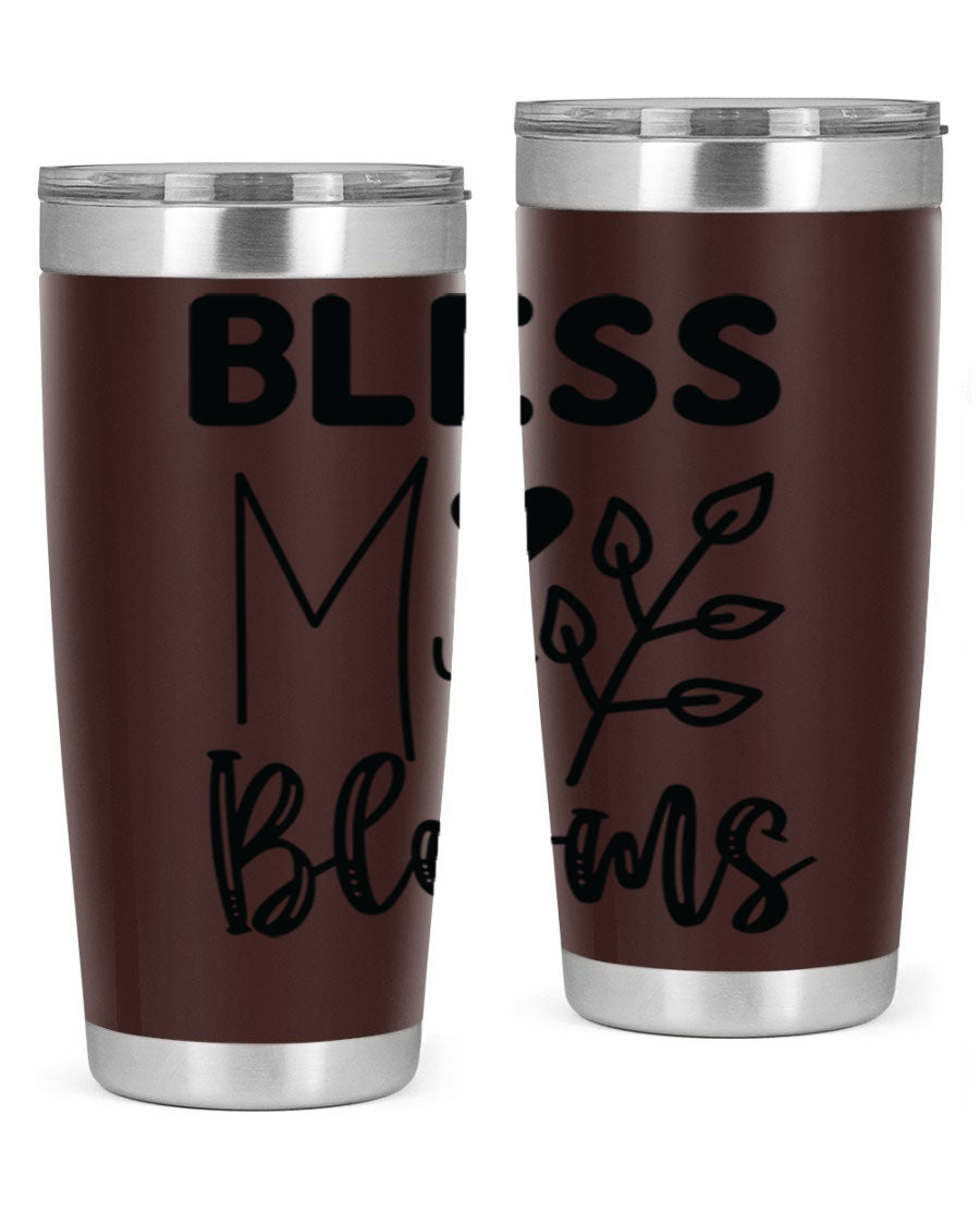 Bless My Blooms 20oz Tumbler featuring a floral design, double wall vacuum stainless steel construction, and a drink-thru lid.