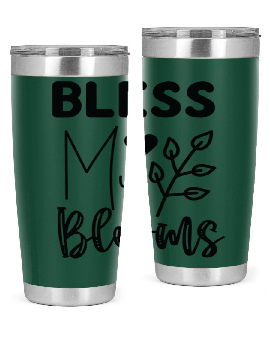 Bless My Blooms 20oz Tumbler featuring a floral design, double wall vacuum stainless steel construction, and a drink-thru lid.