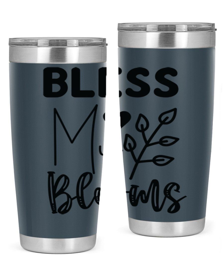 Bless My Blooms 20oz Tumbler featuring a floral design, double wall vacuum stainless steel construction, and a drink-thru lid.