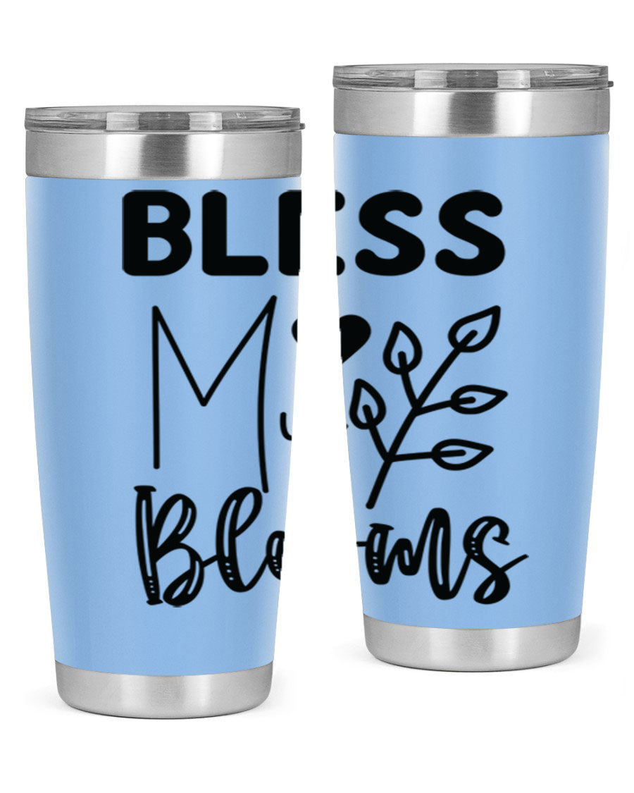 Bless My Blooms 20oz Tumbler featuring a floral design, double wall vacuum stainless steel construction, and a drink-thru lid.