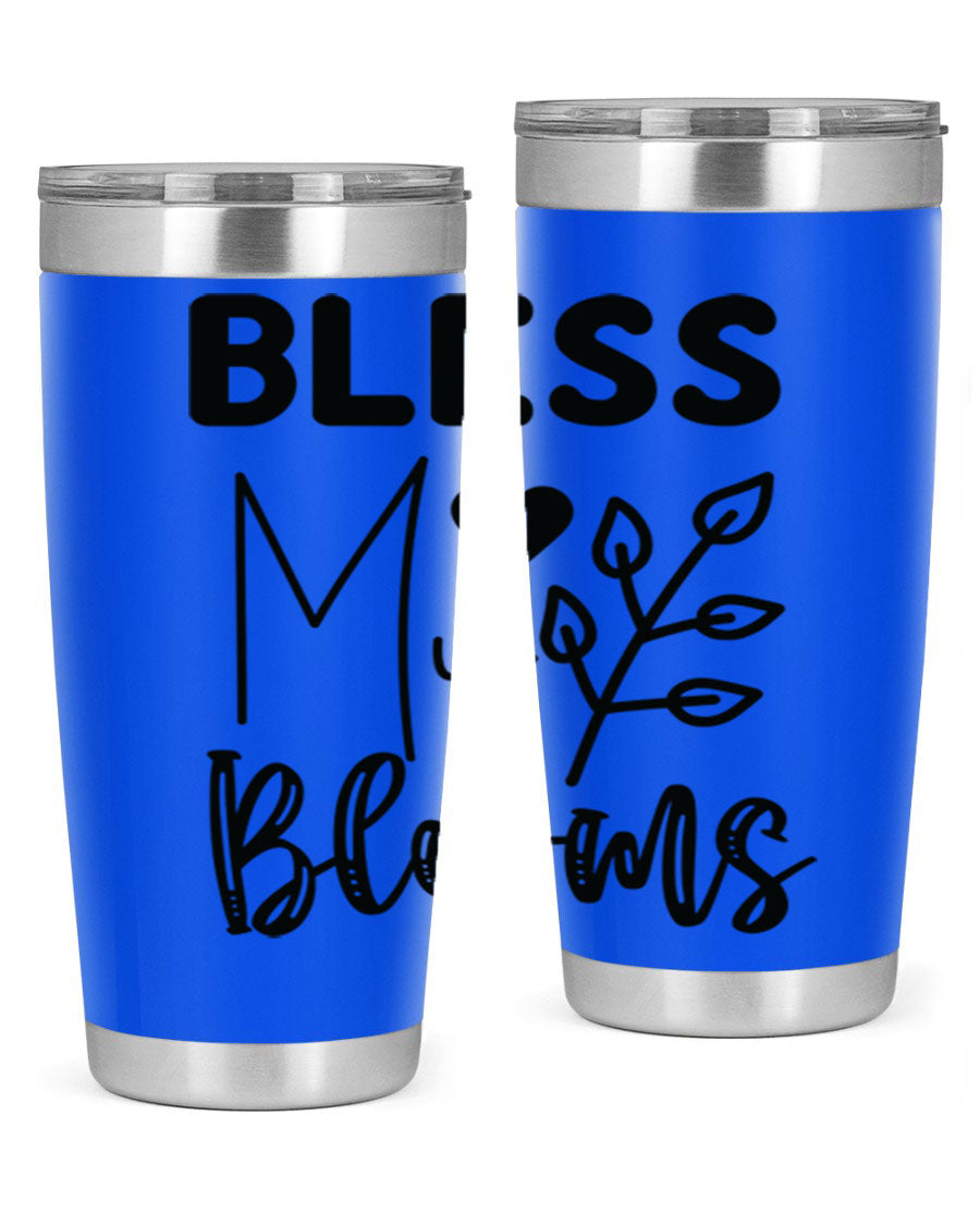 Bless My Blooms 20oz Tumbler featuring a floral design, double wall vacuum stainless steel construction, and a drink-thru lid.