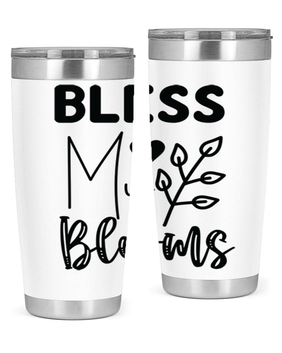 Bless My Blooms 20oz Tumbler featuring a floral design, double wall vacuum stainless steel construction, and a drink-thru lid.