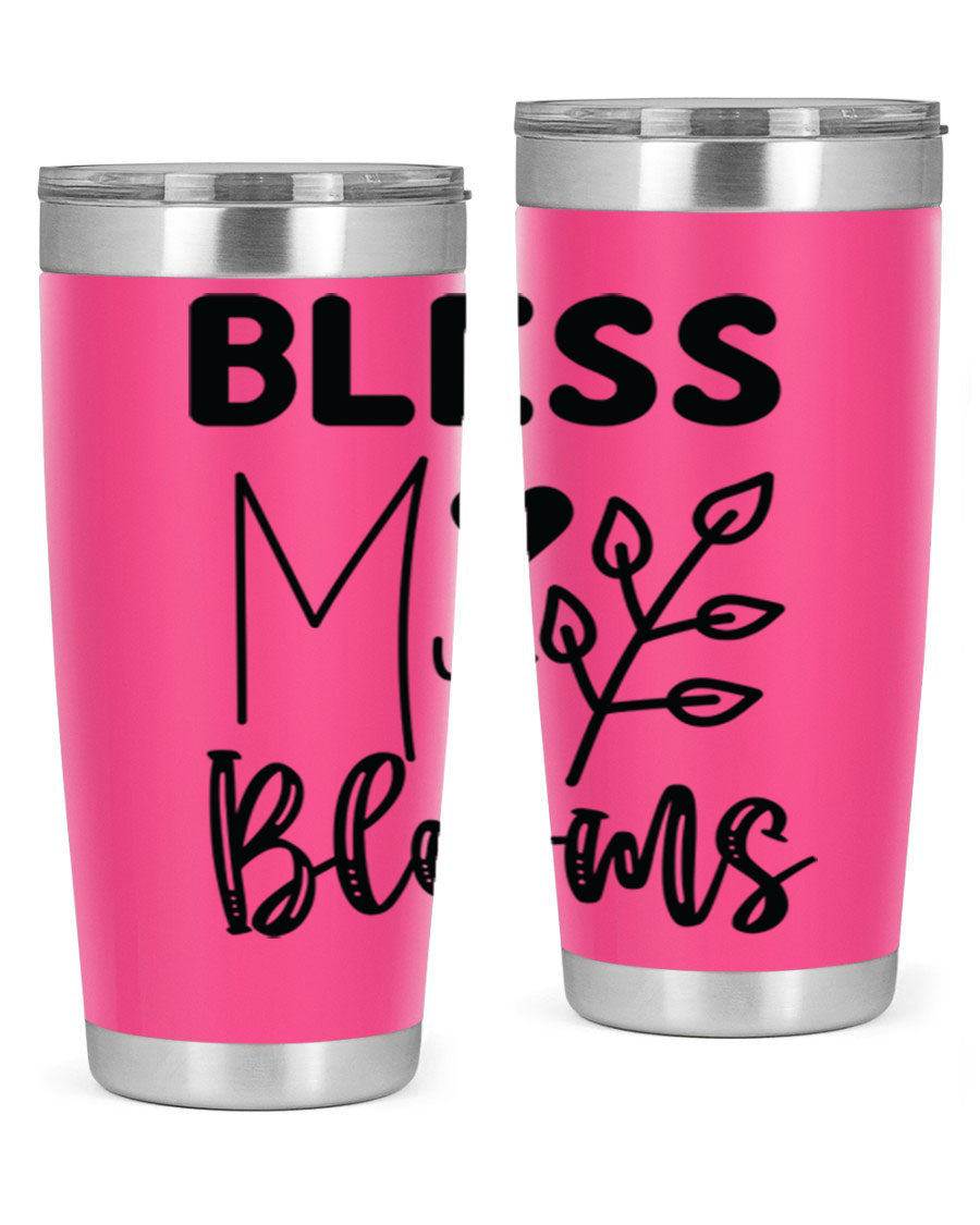 Bless My Blooms 20oz Tumbler featuring a floral design, double wall vacuum stainless steel construction, and a drink-thru lid.