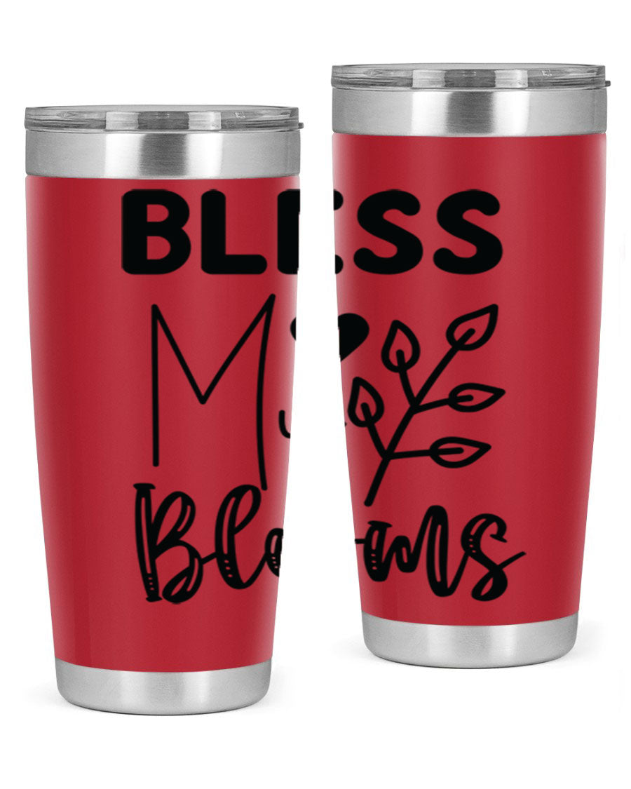 Bless My Blooms 20oz Tumbler featuring a floral design, double wall vacuum stainless steel construction, and a drink-thru lid.