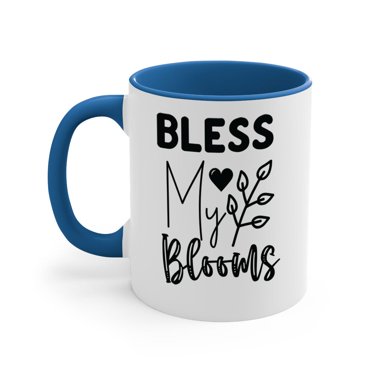 Bless My Blooms 44# Mug featuring a glossy finish, colored handle, and interior, available in multiple colors and sizes.