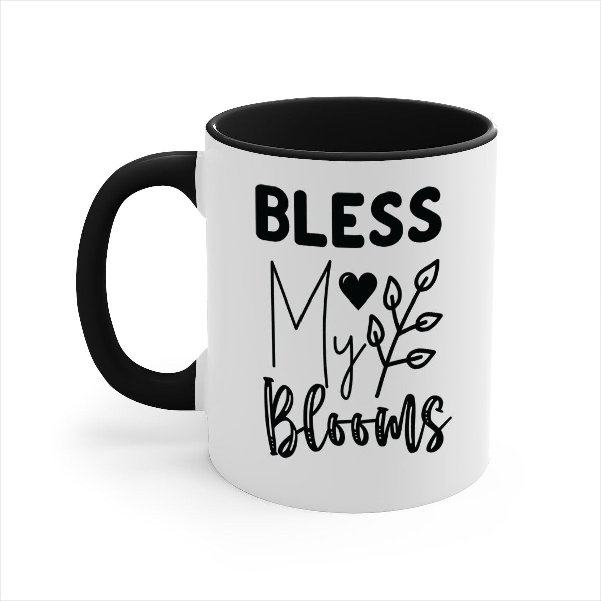 Bless My Blooms 44# Mug featuring a glossy finish, colored handle, and interior, available in multiple colors and sizes.