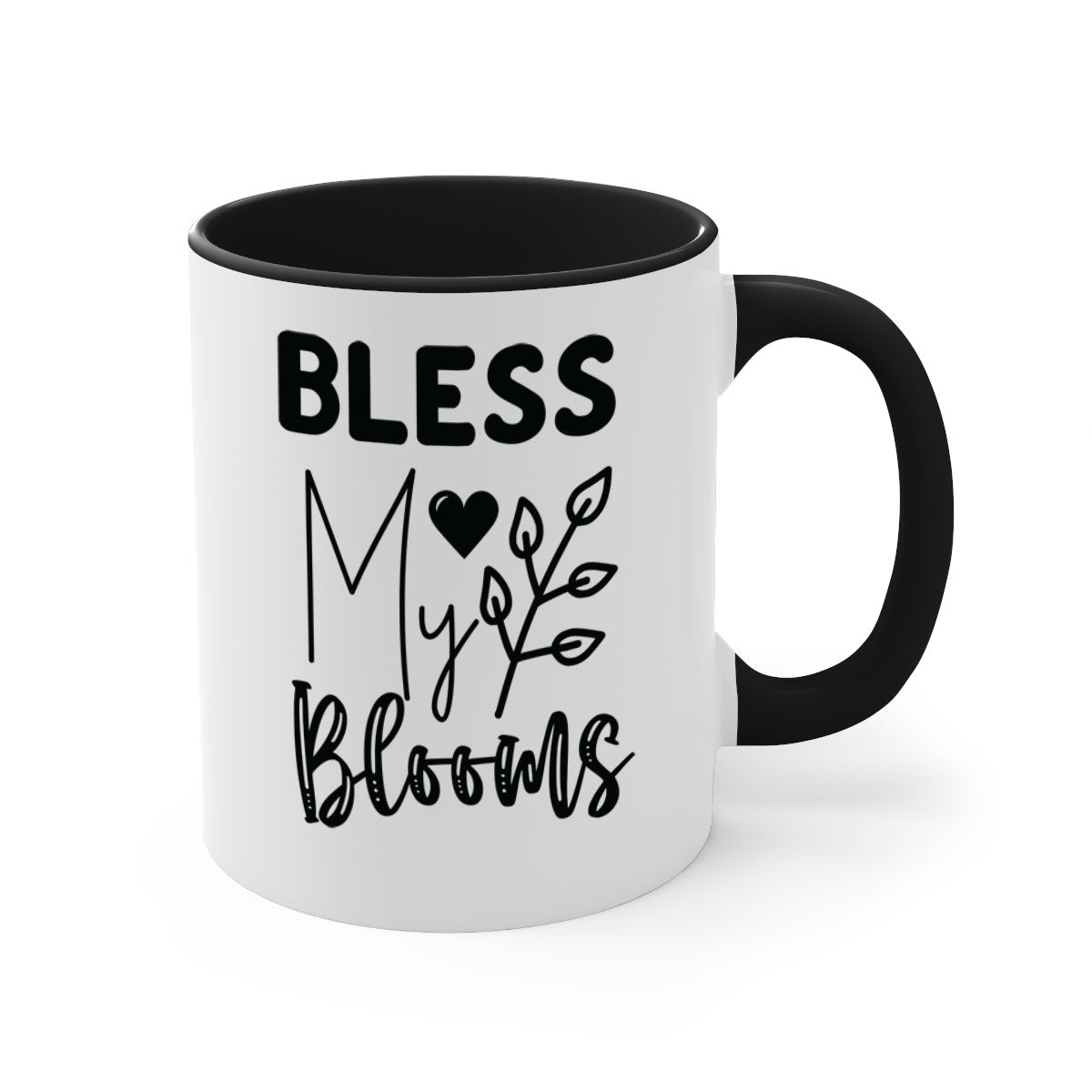 Bless My Blooms 44# Mug featuring a glossy finish, colored handle, and interior, available in multiple colors and sizes.