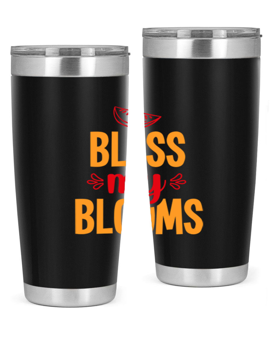 Bless My Blooms 20oz Tumbler featuring a floral design, double wall vacuum stainless steel, and a press-in drink-thru lid.