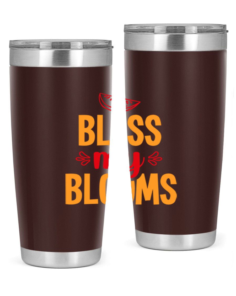 Bless My Blooms 20oz Tumbler featuring a floral design, double wall vacuum stainless steel, and a press-in drink-thru lid.