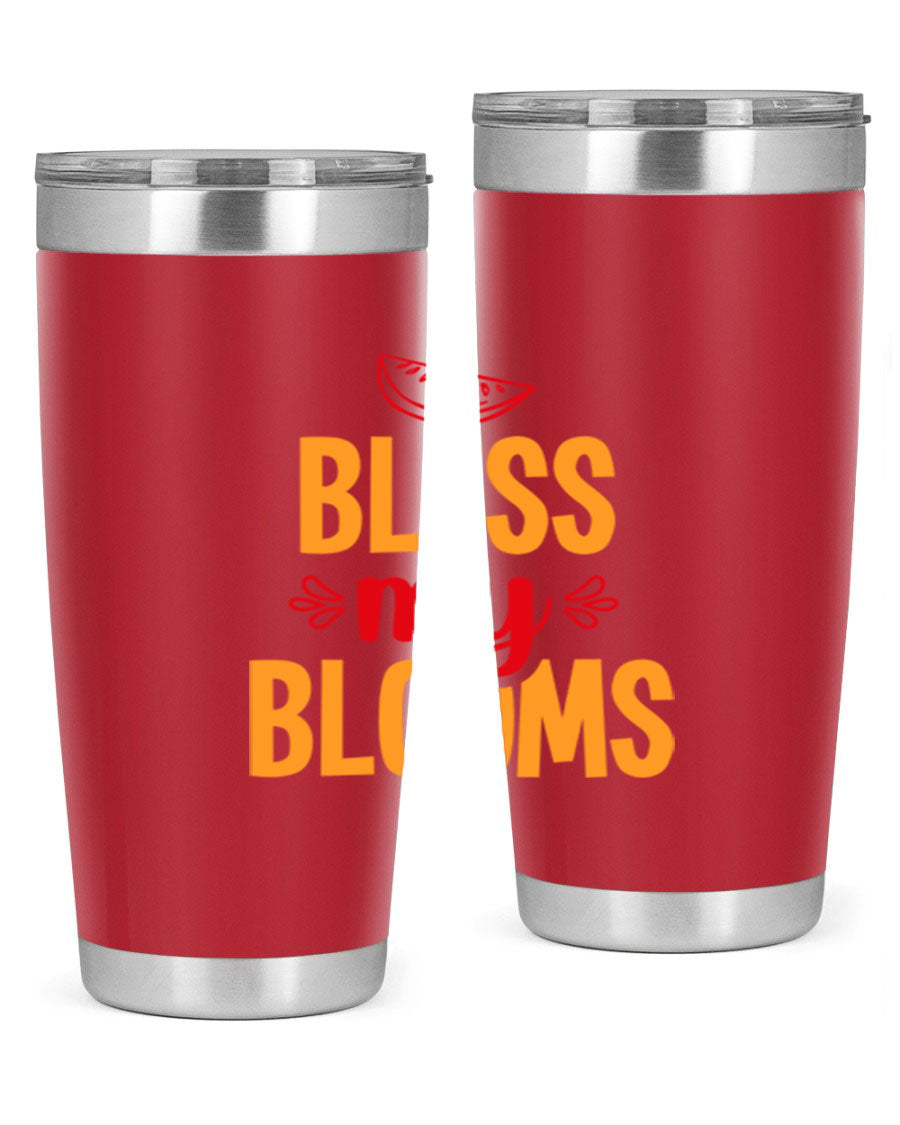 Bless My Blooms 20oz Tumbler featuring a floral design, double wall vacuum stainless steel, and a press-in drink-thru lid.