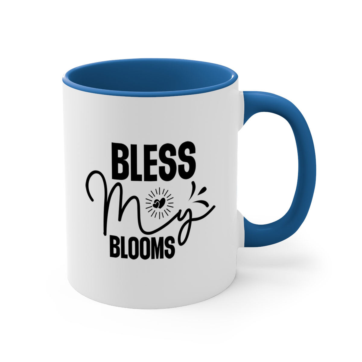 A stylish two-tone Bless My Blooms coffee mug with a glossy finish, featuring a colored handle and interior, available in multiple colors.