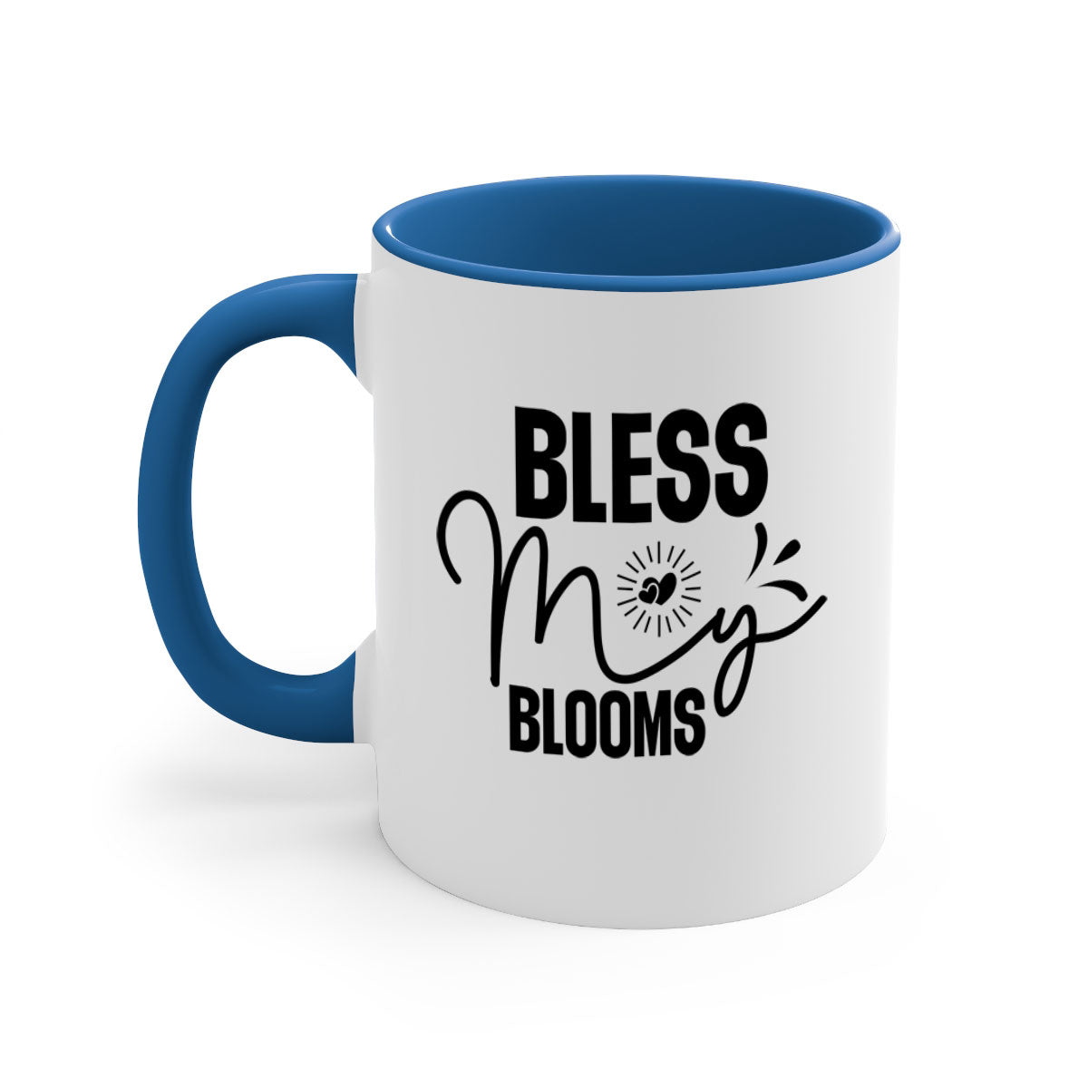 A stylish two-tone Bless My Blooms coffee mug with a glossy finish, featuring a colored handle and interior, available in multiple colors.