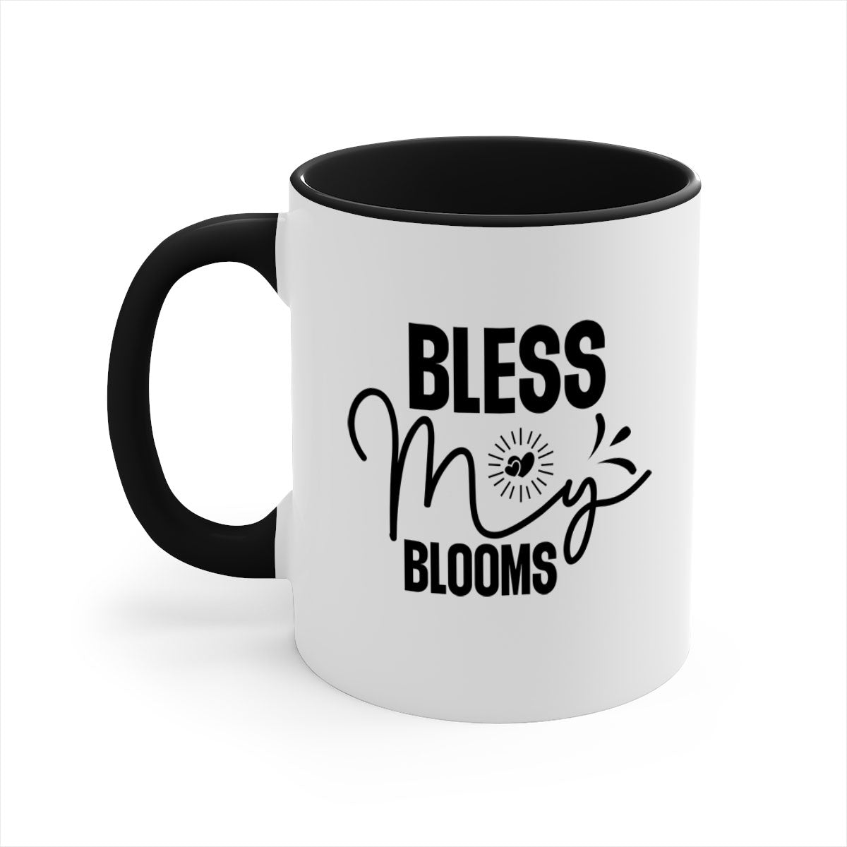 A stylish two-tone Bless My Blooms coffee mug with a glossy finish, featuring a colored handle and interior, available in multiple colors.