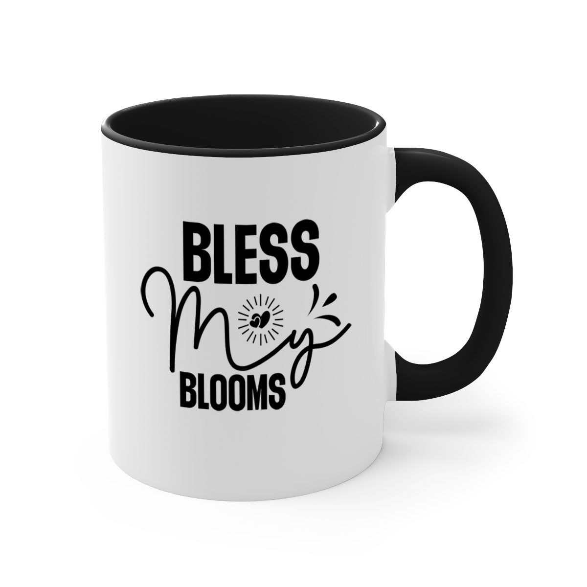 A stylish two-tone Bless My Blooms coffee mug with a glossy finish, featuring a colored handle and interior, available in multiple colors.