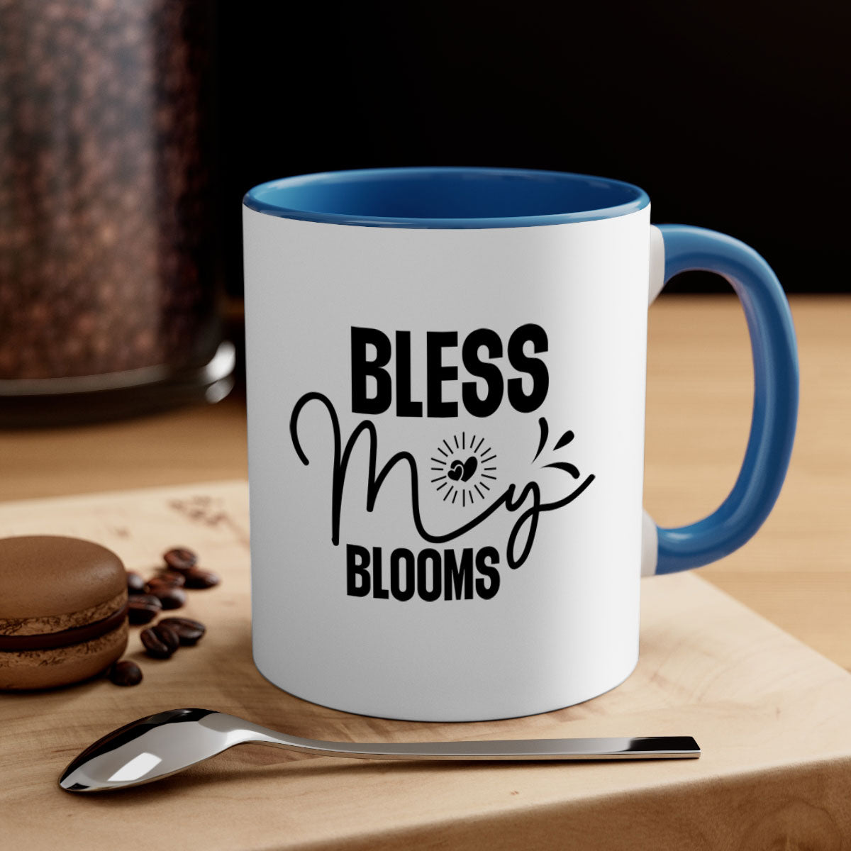 A stylish two-tone Bless My Blooms coffee mug with a glossy finish, featuring a colored handle and interior, available in multiple colors.