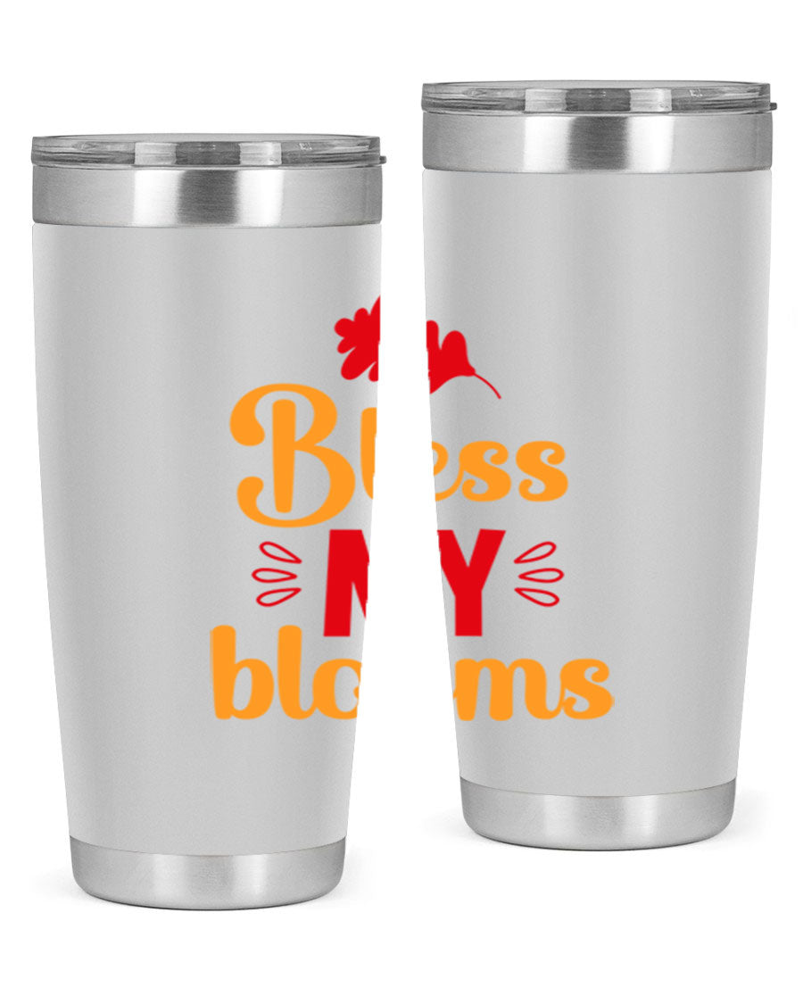 Bless my blooms 20oz tumbler featuring a floral design, double wall vacuum insulation, and a press-in drink-thru lid.