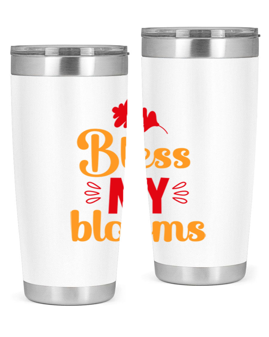 Bless my blooms 20oz tumbler featuring a floral design, double wall vacuum insulation, and a press-in drink-thru lid.