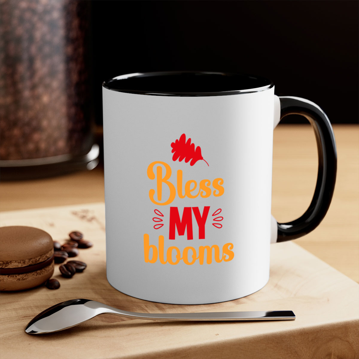 Bless my blooms 43# Mug featuring a glossy finish, colored handle, and interior, available in multiple colors and sizes.