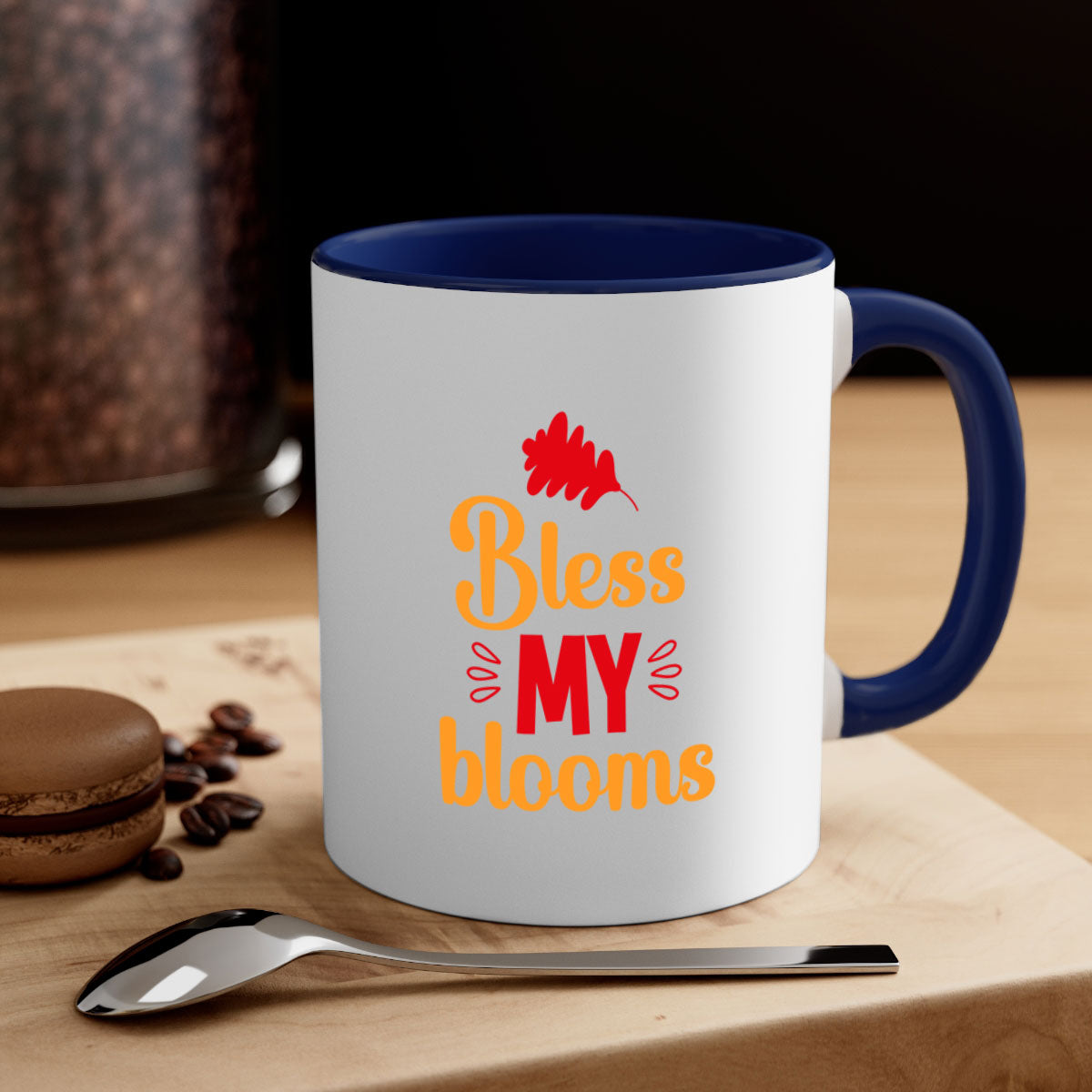 Bless my blooms 43# Mug featuring a glossy finish, colored handle, and interior, available in multiple colors and sizes.