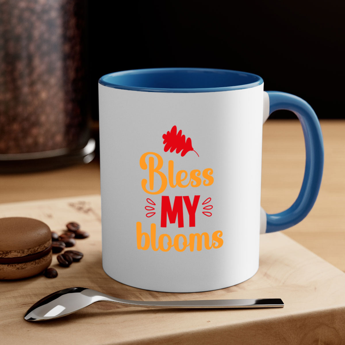 Bless my blooms 43# Mug featuring a glossy finish, colored handle, and interior, available in multiple colors and sizes.