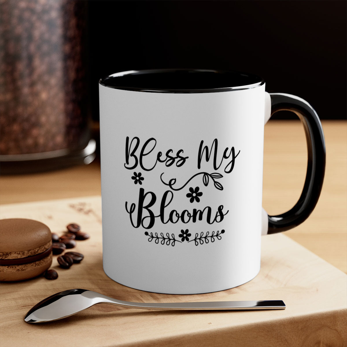 A stylish two-tone Bless My Blooms 45# Mug featuring a colored handle and interior, showcasing its glossy finish and available in multiple colors.