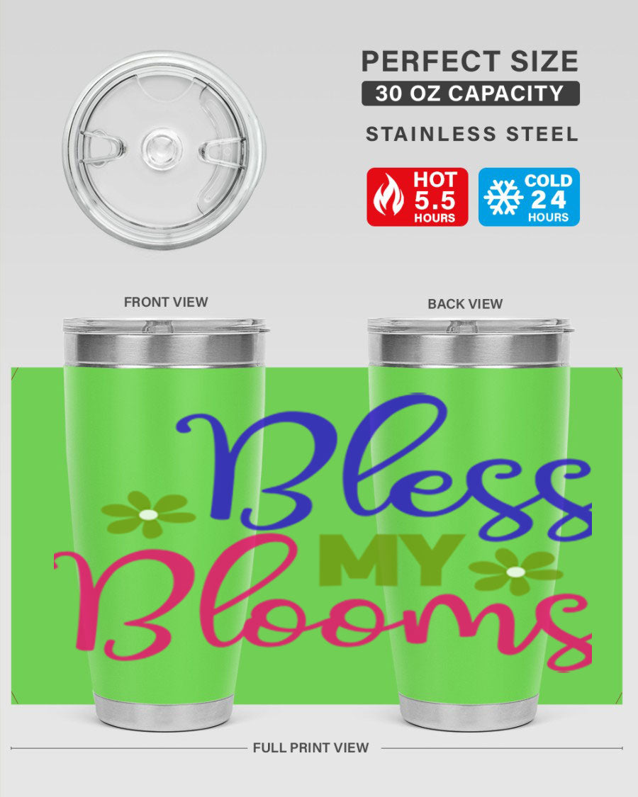 Bless My Blooms 20oz Tumbler featuring double wall vacuum stainless steel and a floral design, perfect for hot and cold beverages.