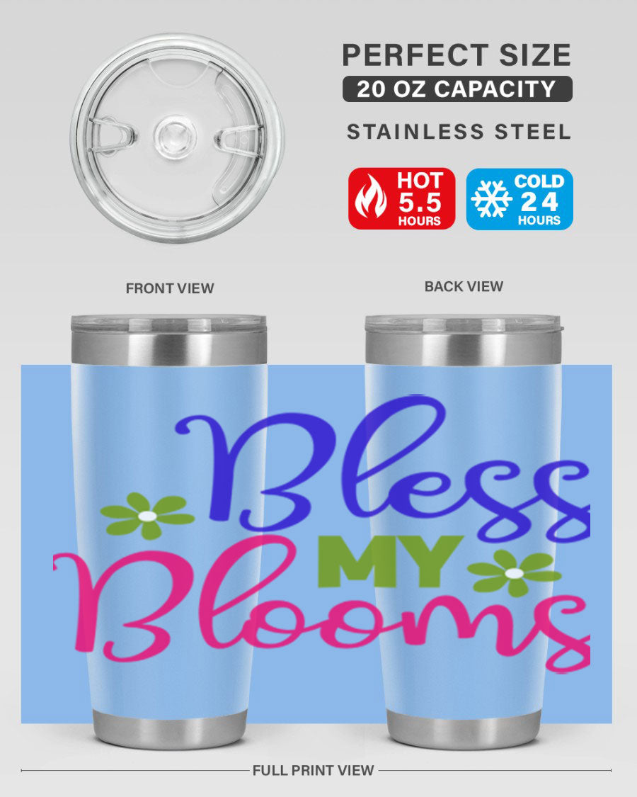 Bless My Blooms 20oz Tumbler featuring double wall vacuum stainless steel and a floral design, perfect for hot and cold beverages.