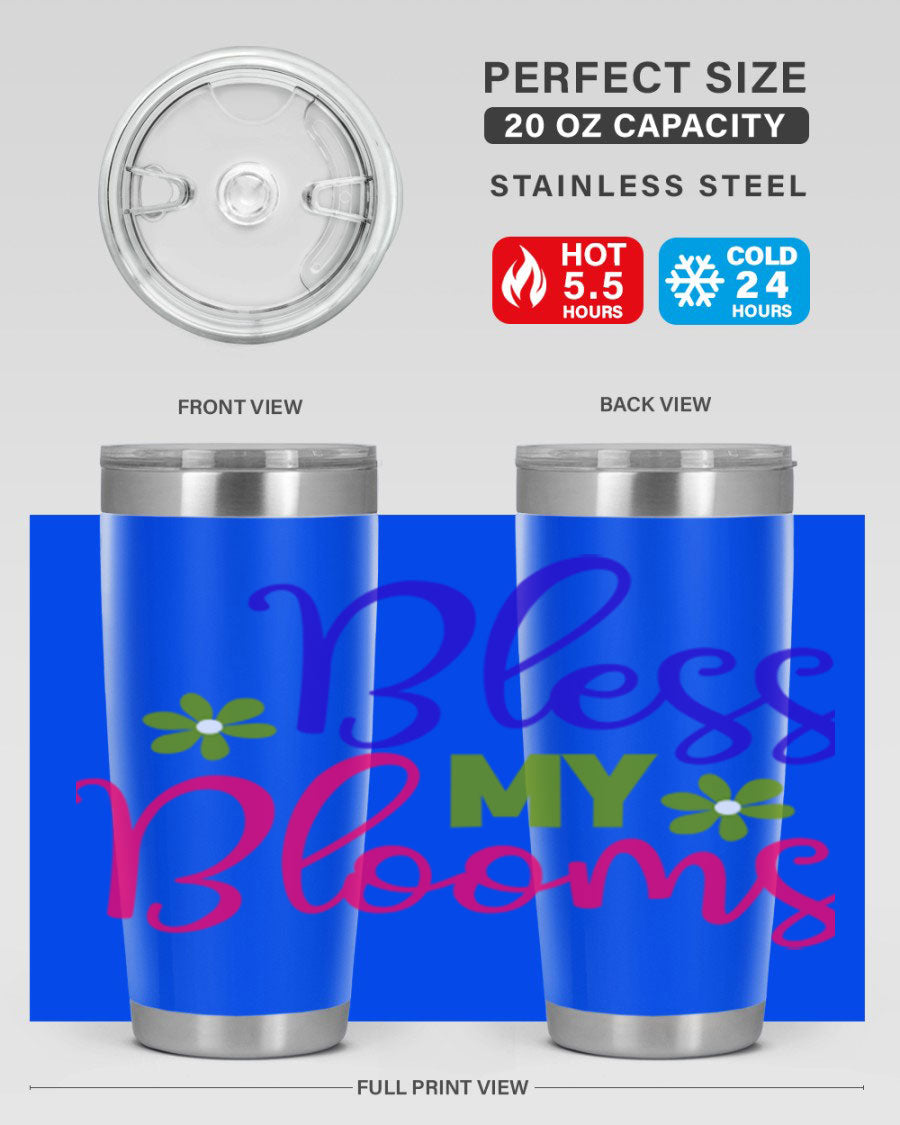 Bless My Blooms 20oz Tumbler featuring double wall vacuum stainless steel and a floral design, perfect for hot and cold beverages.