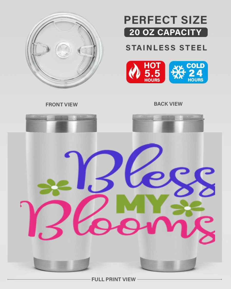 Bless My Blooms 20oz Tumbler featuring double wall vacuum stainless steel and a floral design, perfect for hot and cold beverages.