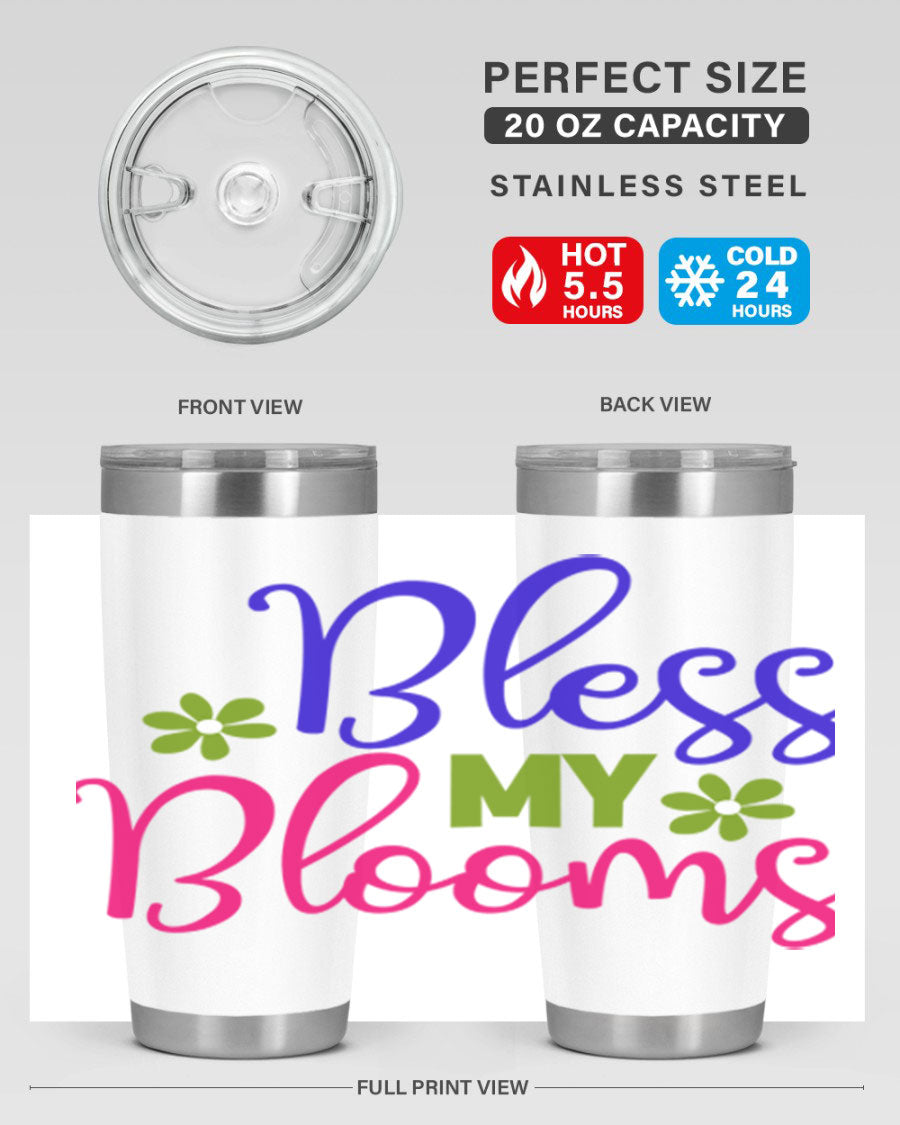 Bless My Blooms 20oz Tumbler featuring double wall vacuum stainless steel and a floral design, perfect for hot and cold beverages.