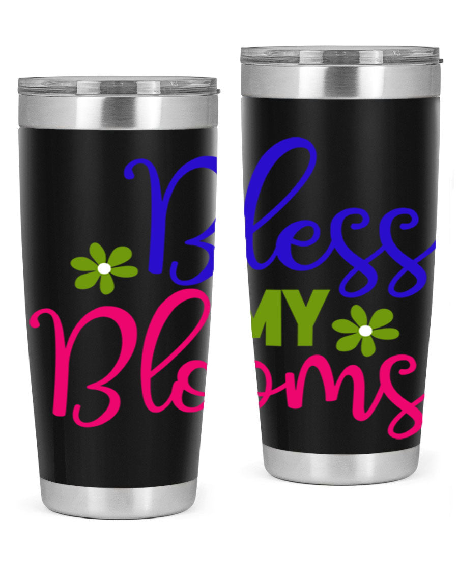 Bless My Blooms 20oz Tumbler featuring double wall vacuum stainless steel and a floral design, perfect for hot and cold beverages.