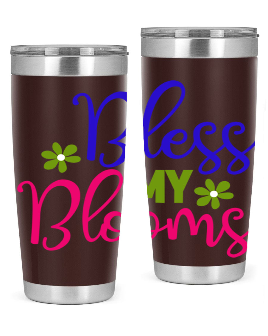 Bless My Blooms 20oz Tumbler featuring double wall vacuum stainless steel and a floral design, perfect for hot and cold beverages.