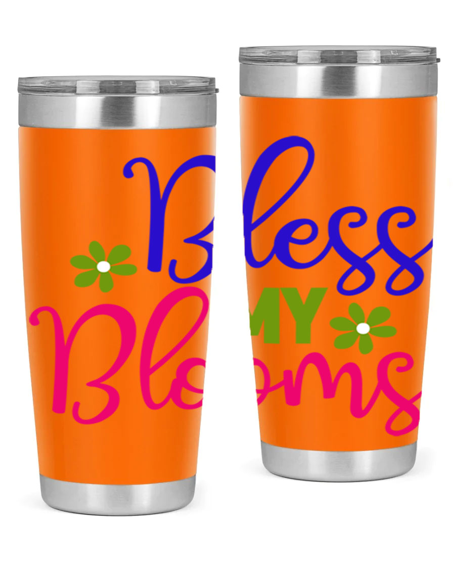 Bless My Blooms 20oz Tumbler featuring double wall vacuum stainless steel and a floral design, perfect for hot and cold beverages.